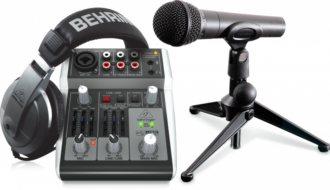 Behringer Podcastudio 2 USB, набор для звукозаписи: пульт 302USB, микрофон XM8500, наушники HPM 1000